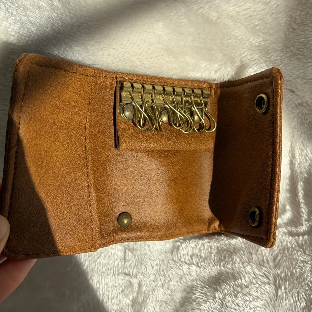 Vintage FS Originals Leather 8 Hook Key Holder Wallet Brown Snap Key Case